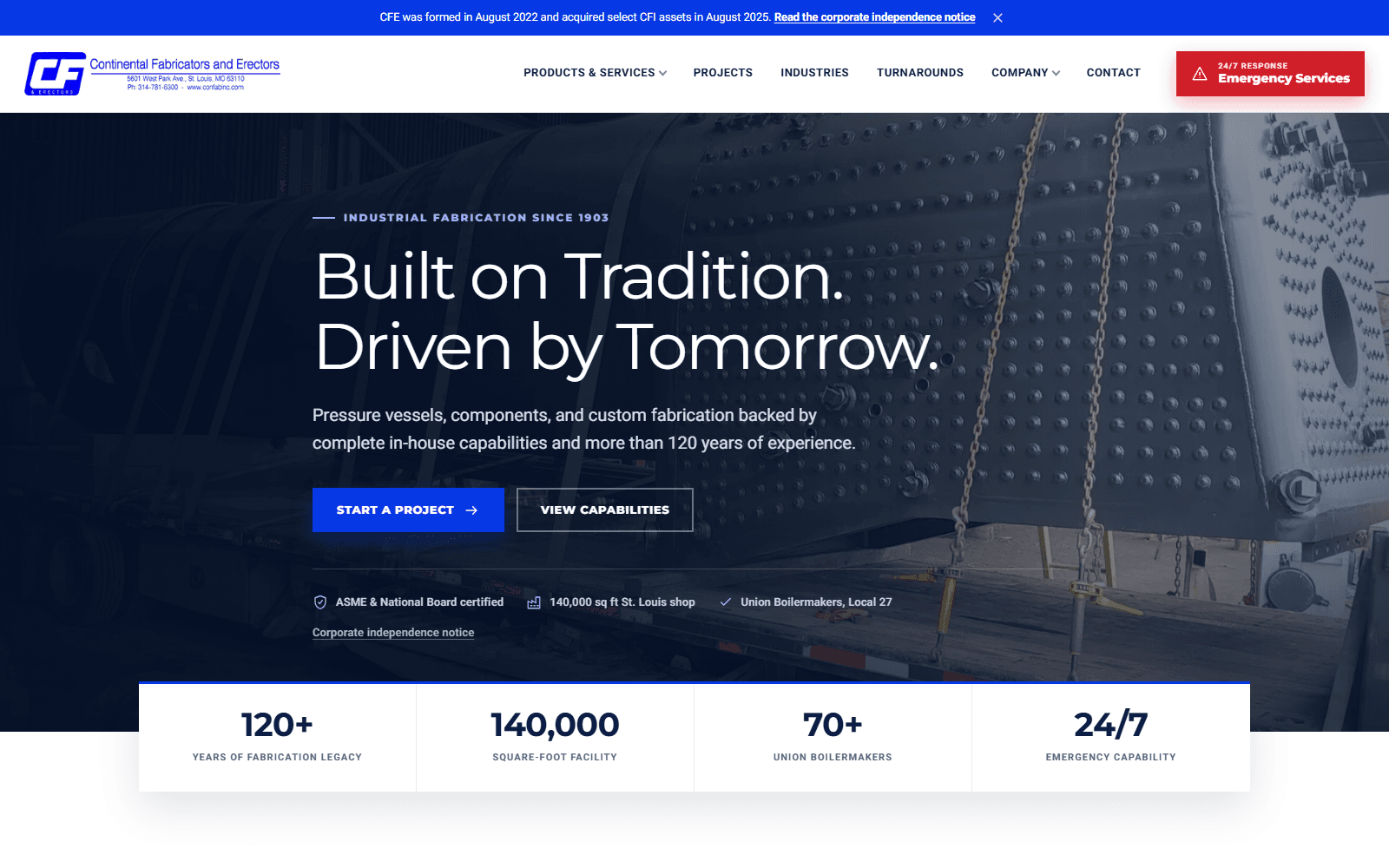 Continental Fabricators and Erectors website homepage